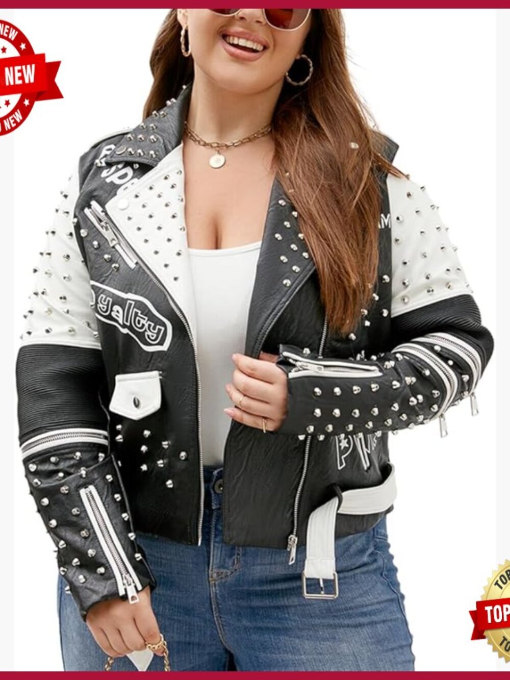 Plus Size Faux Leather Motorcycle Jacket Short PU Coat Long Sleeve